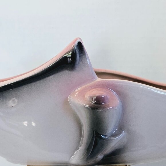 VINTAGE HULL 71 PARCHMENT GREY AND PINK CONSOLE PLANTER CENTERPIECE BOWL 12.5" - Picture 9 of 12